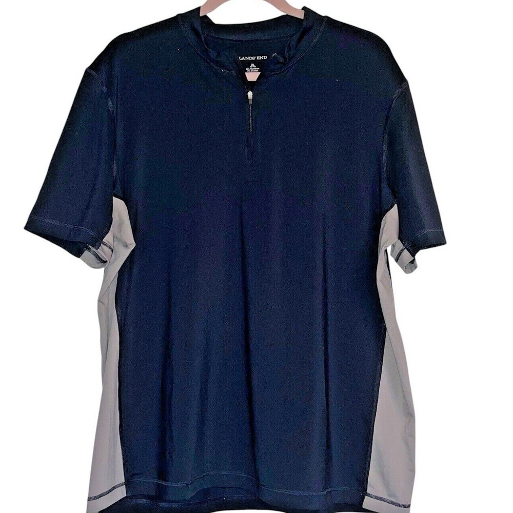 Lands' End Mens XL Quarter Zip Performance Shirt Navy Gray Athletic Activewear